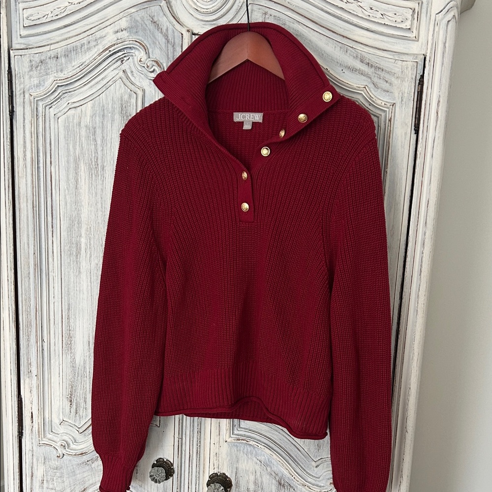 J. Crew Women's Burgundy Turtleneck Sweater with Gold Buttons